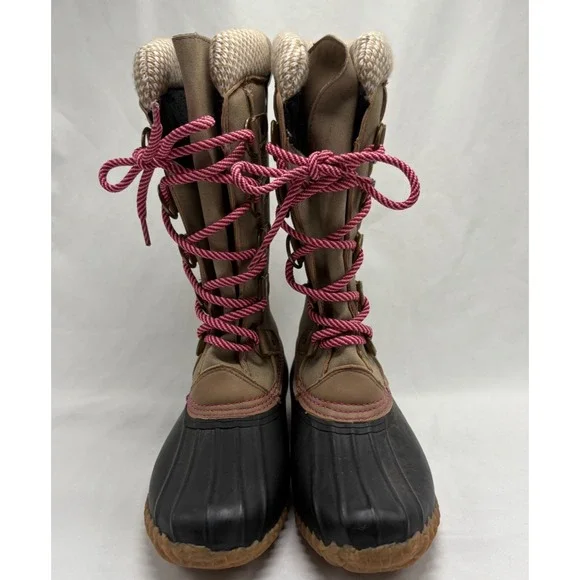 Esprit Belinda Tan Tall Lace Up Faux Fur Lined Knit Cuff Duck Boots Sz 7.5M - Picture 2 of 7
